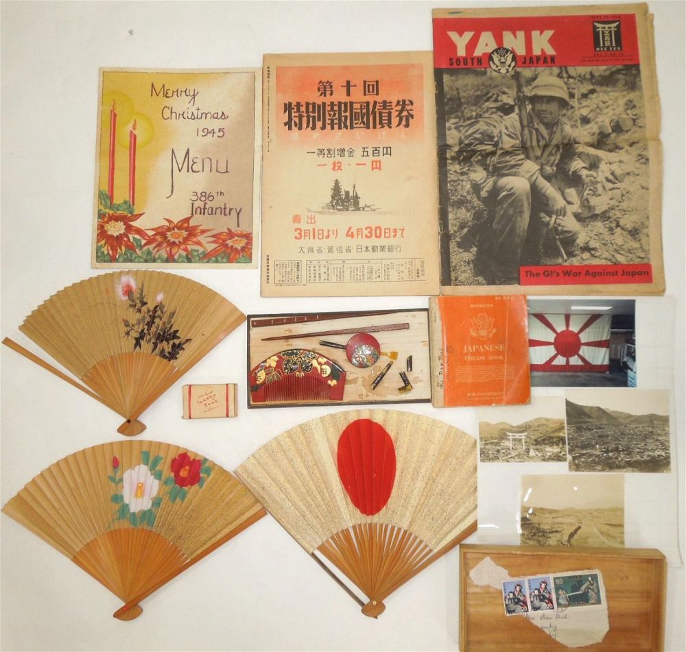 Lot 201: WWII US 386th Infantry Officer Japanese Bringback Group Fans Booklet