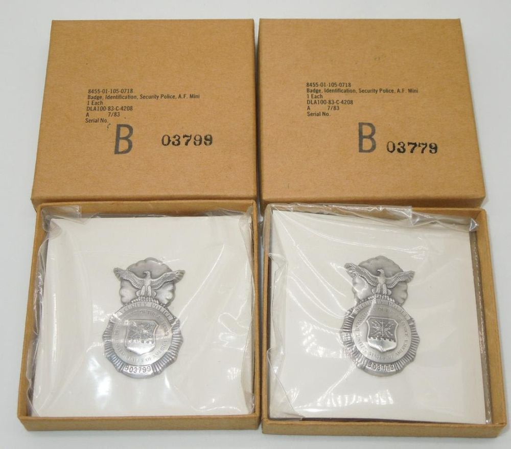 Lot 206: Lot (2) USAF 1983 Dated & Numbered Security Police Badges in Boxes
