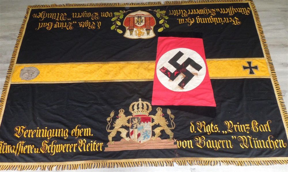 Lot 250: 1896 Bavarian Heavy Cavalry Rider Regiment Table Cover- Repurposed in WWII