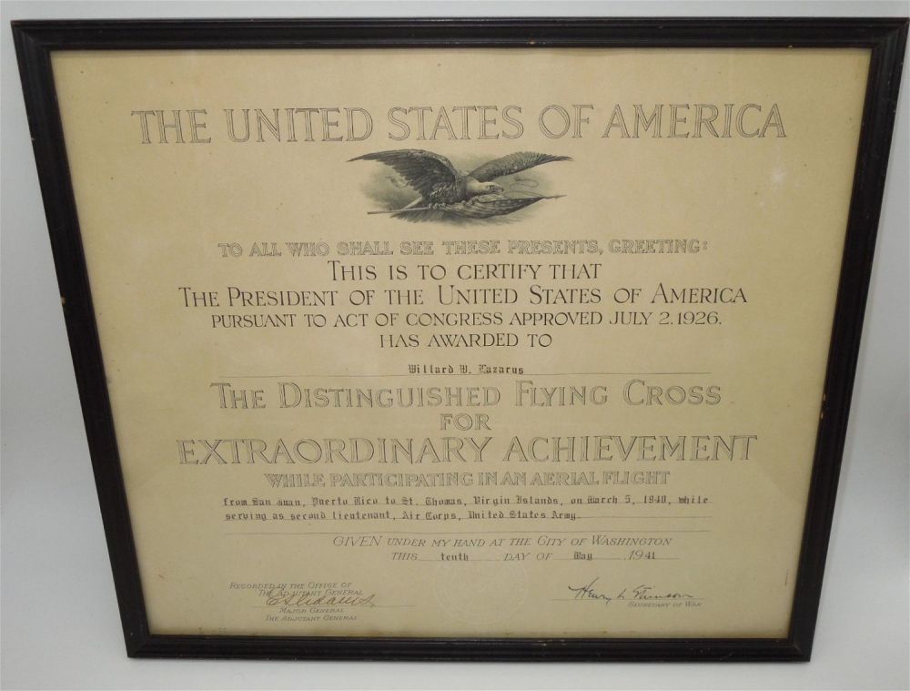 Lot 254: 1941 Dated US Army Air Force Distinguished Flying Cross DFC Certificate
