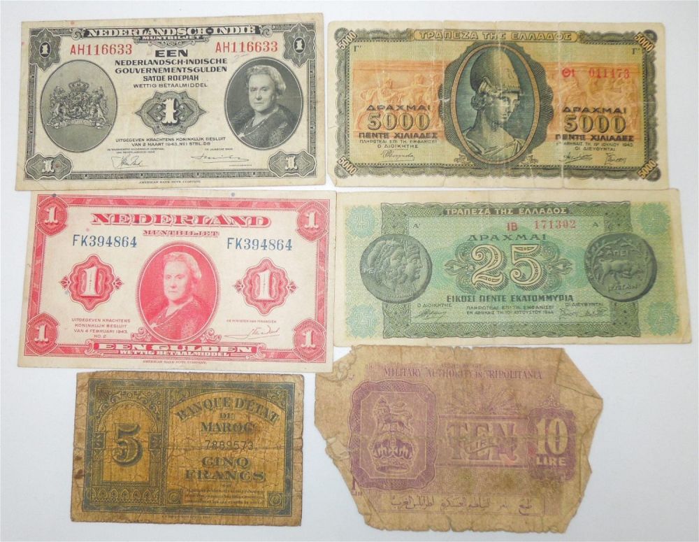 Lot 281: WWII Netherlands, Morocco, Greece, & Tripoli Money
