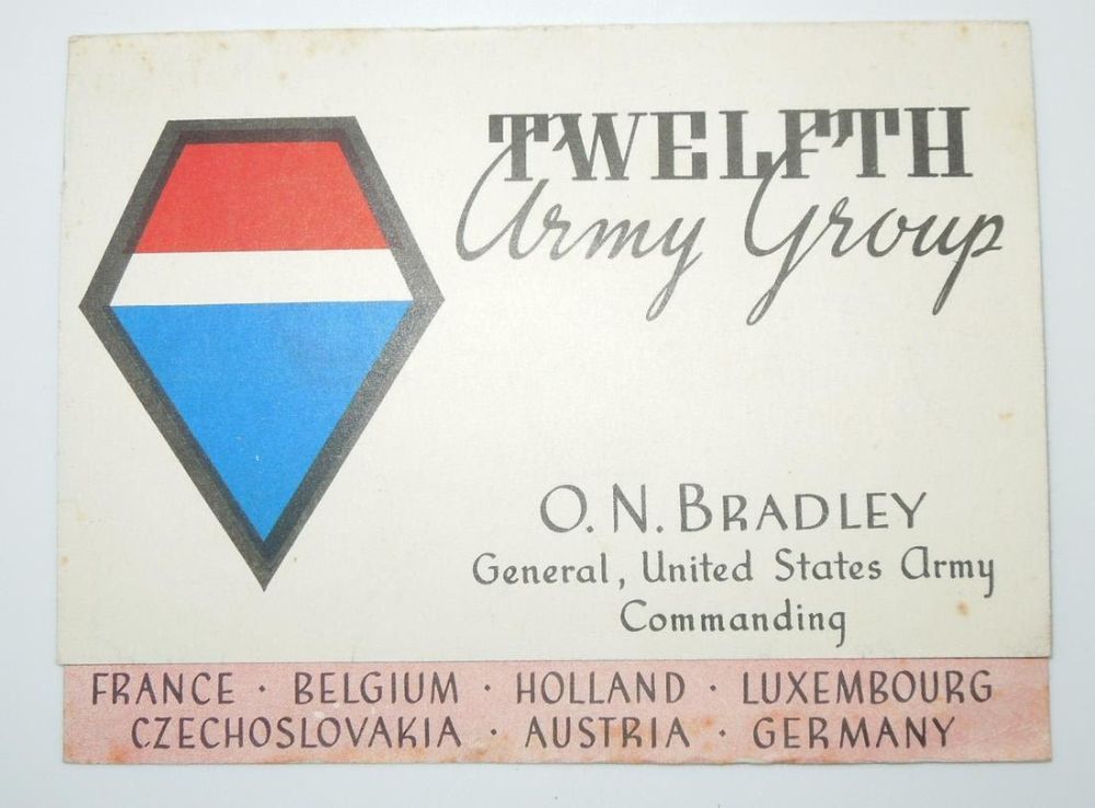 Lot 328: WWII General Omar Bradley 12th Twelfth Army Group Information Colorful Card
