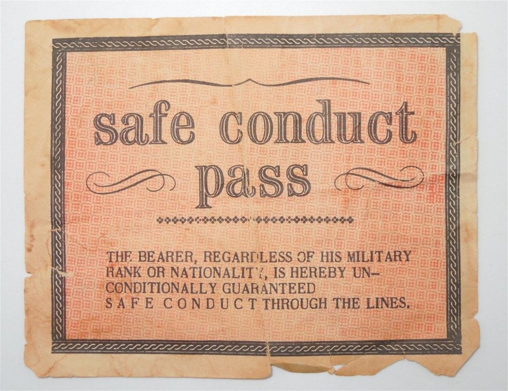 Lot 330: WWII US Produced Paper Safe Conduct Pass For Psychological Warfare