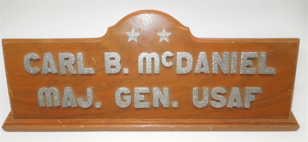 Lot 351: 1950s USAF Major General Carl McDaniel Wood Desk Plate
