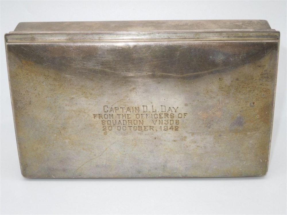 Lot 357: WWII 1942 Sterling Silver Officer Box US Navy Engraved VND38 Squadron
