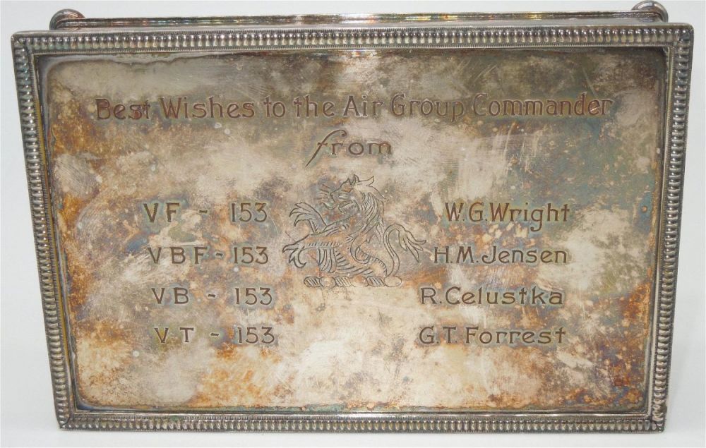 Lot 409: WWII Engraved Cigar Box to US Navy Air Group Commander