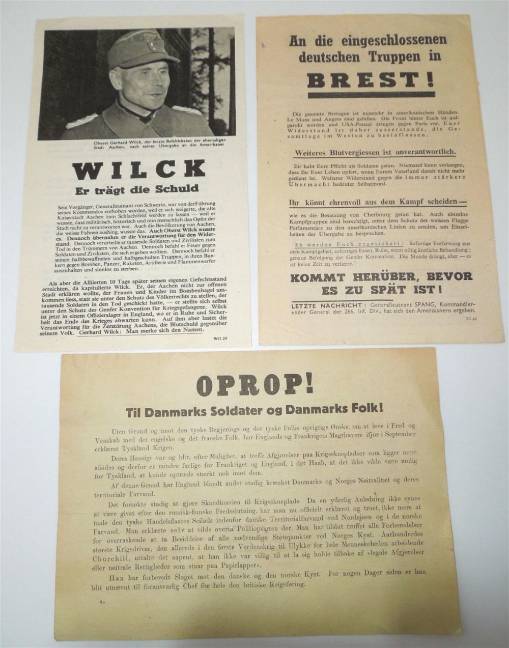 Lot 421A: German Propaganda Lot Oberst Wilck Blamed, Brest, Denmark Papers