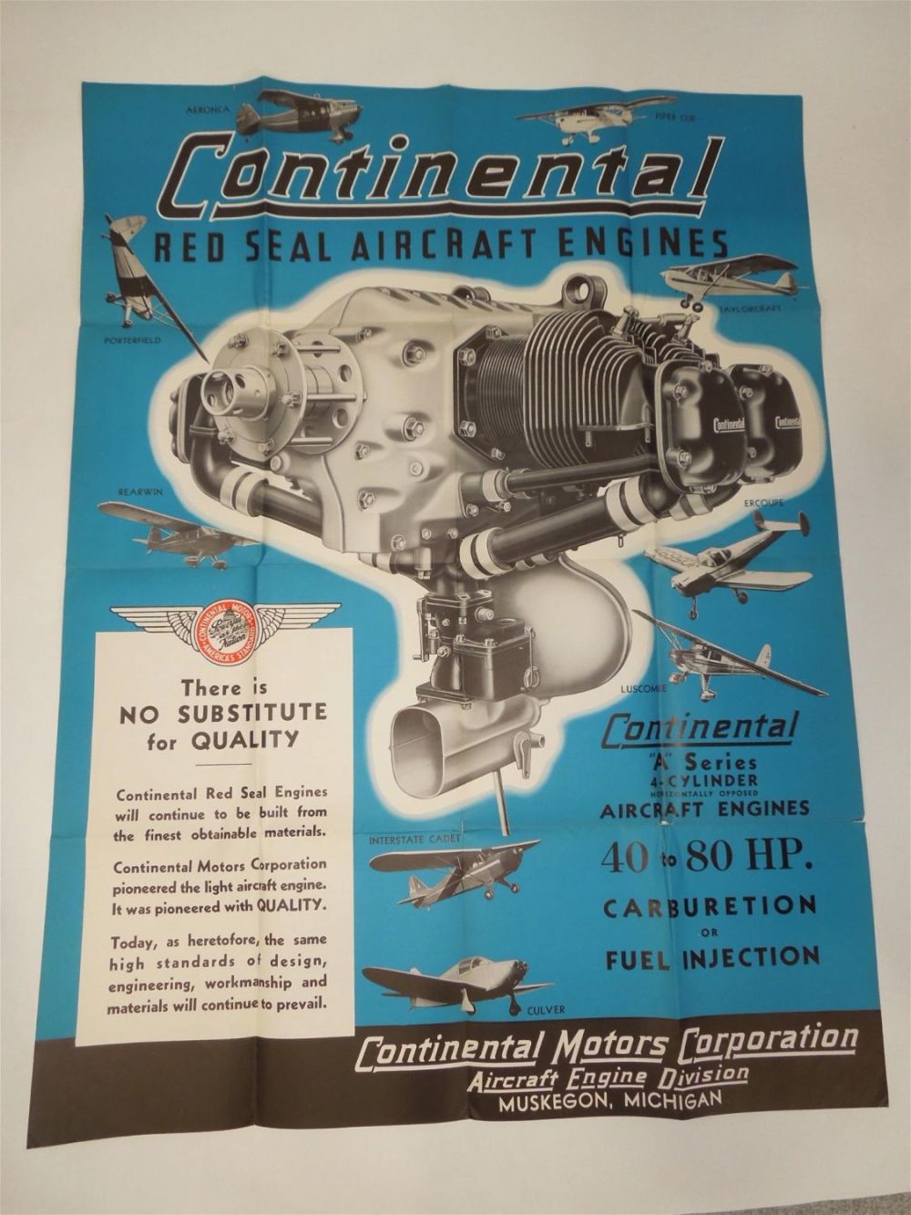 Lot 455: Vintage WWII Era Continental Motors Red Seal Aircraft Engines Poster
