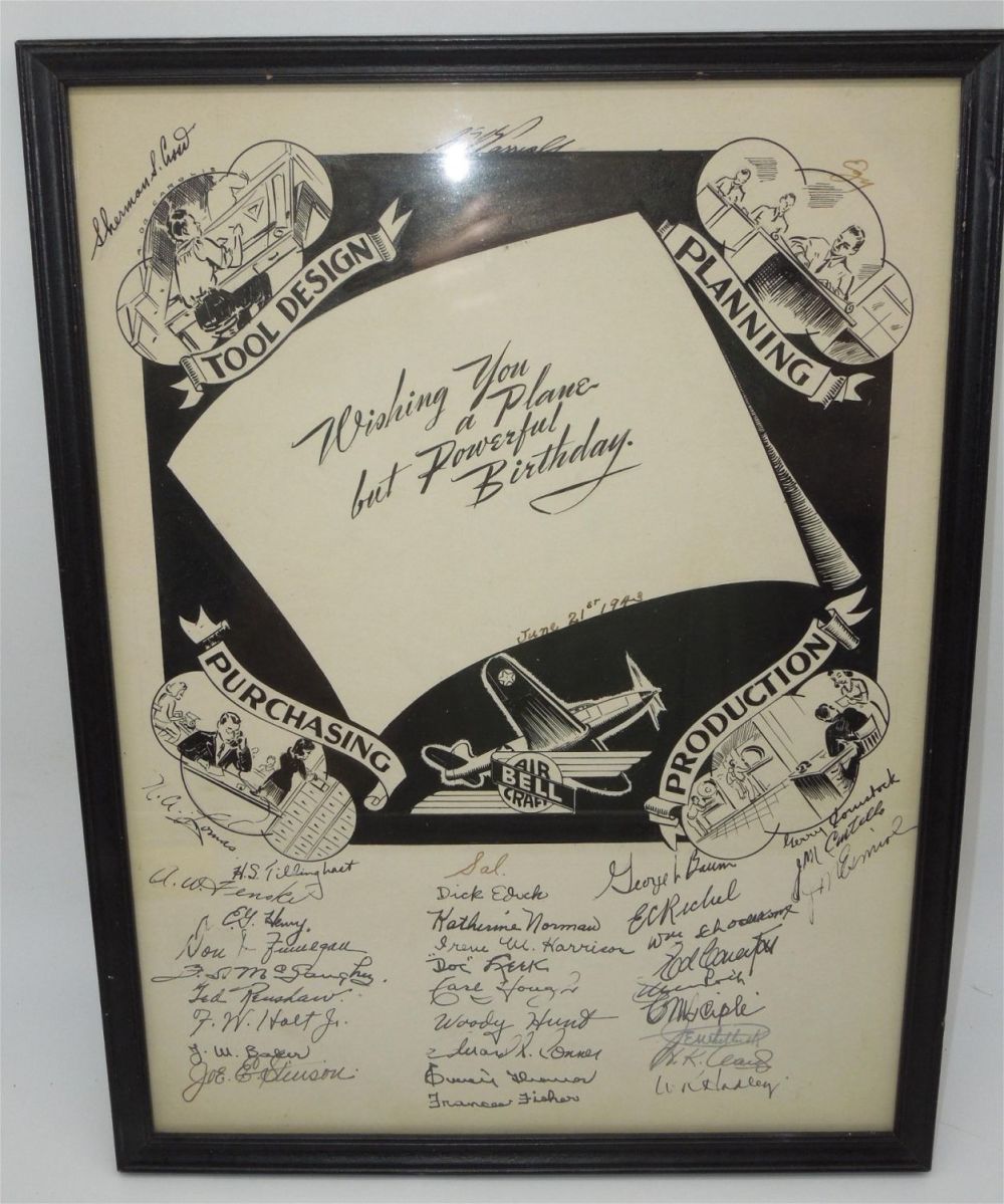 Lot 490: 1943 Bell Aircraft Factory Signed Workers Framed Print