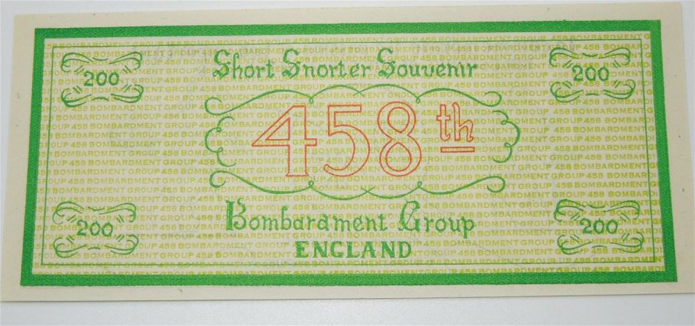 Lot 496: WWII USAAF 458th Bomb Group Short Snorter Souvenir Certificate