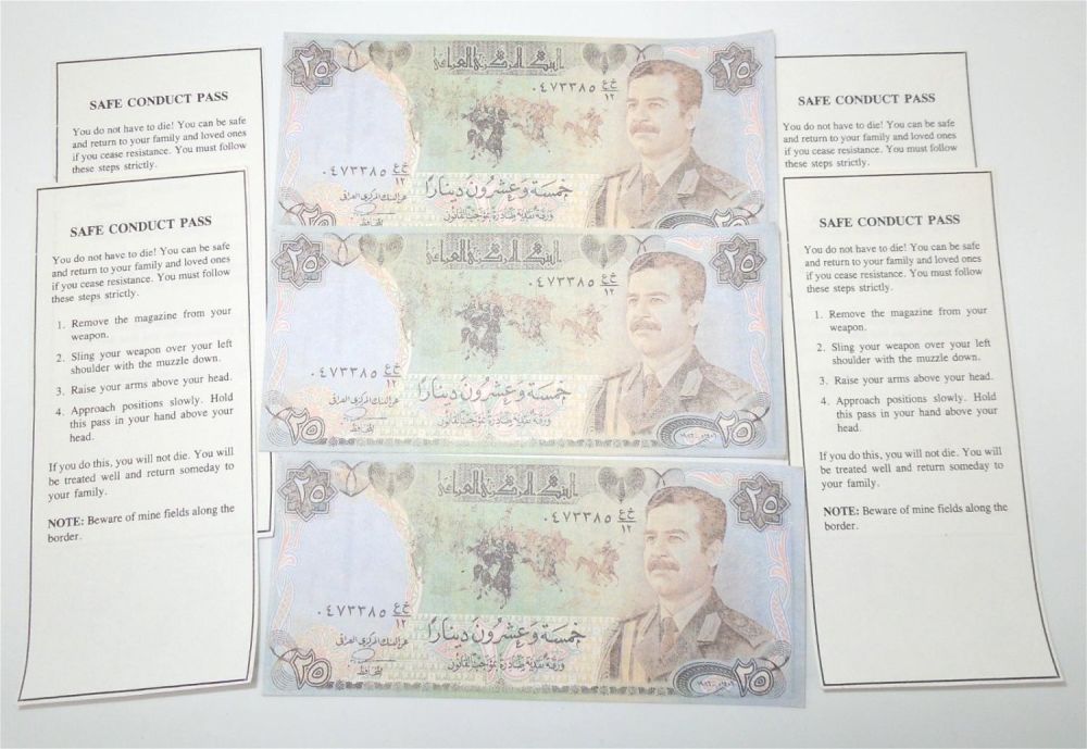 Lot 583: Gulf War Surrender Leaflets For Iraqi Soldiers Safe Conduct Pass Saddam Hussein