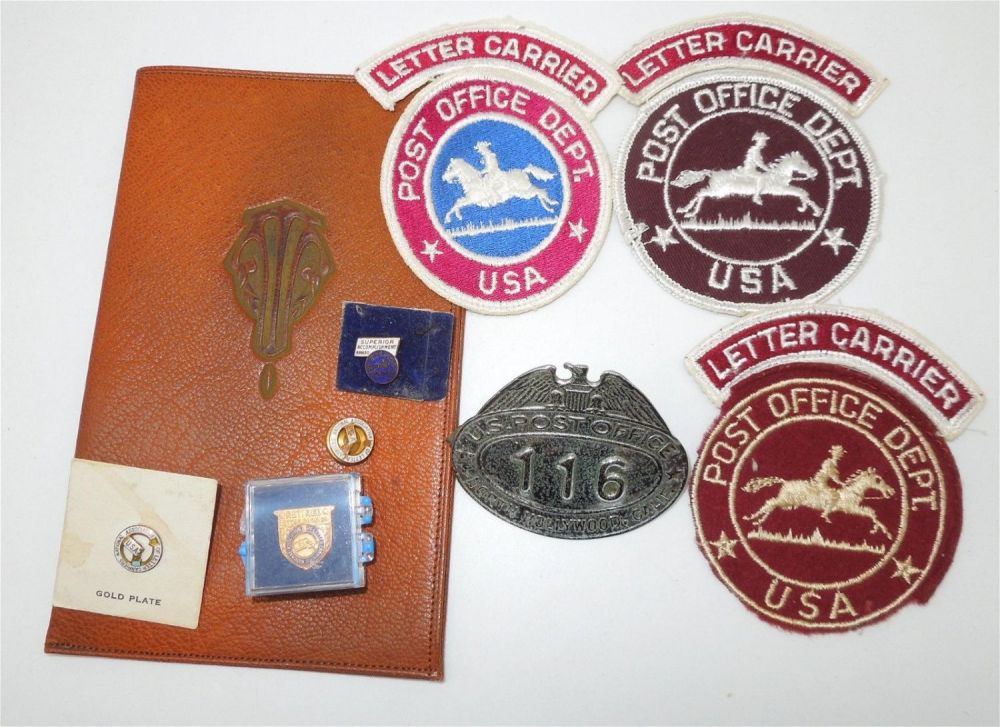 Lot 589: 1960s US Postal Carrier North Hollywood Badge Patches