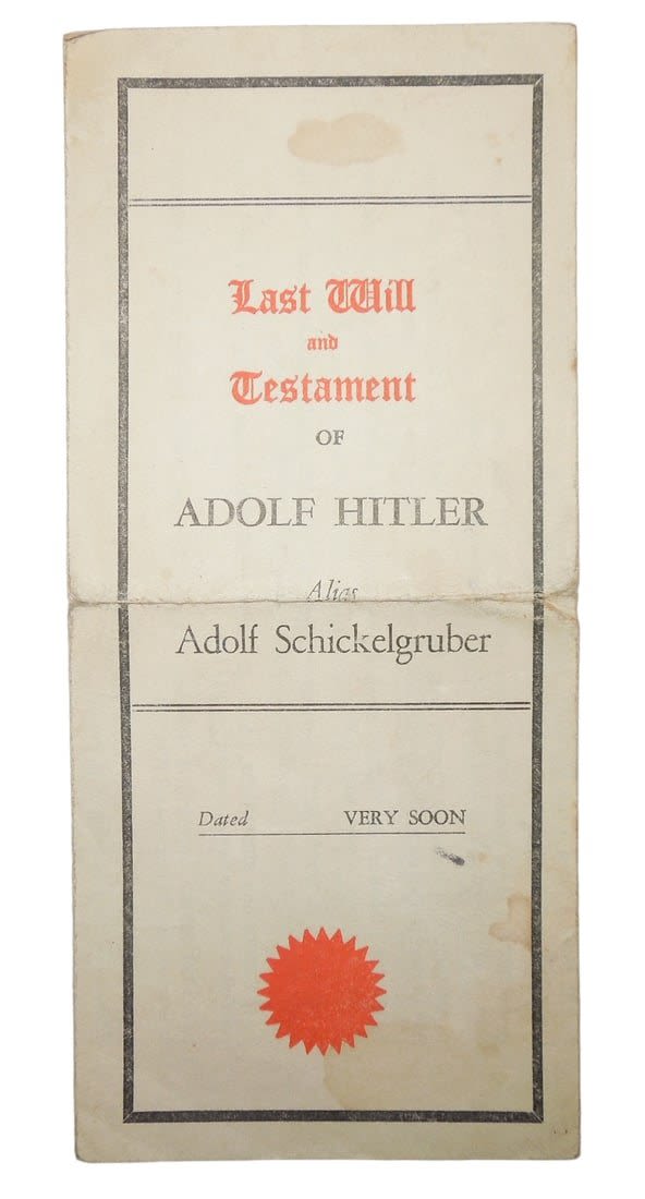 Lot 142A: WWII US Propaganda Last Will of Hitler General Electric Document