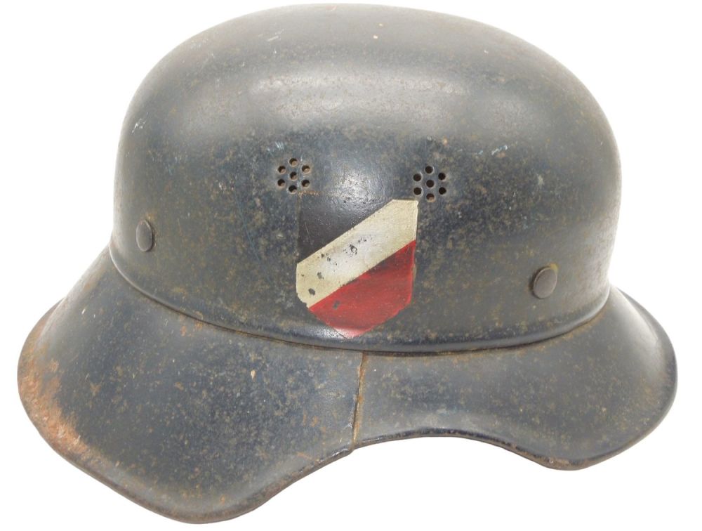 Lot 167: WWII Era German Luftschutz Army Gladiator Helmet With Shield Decal & Liner