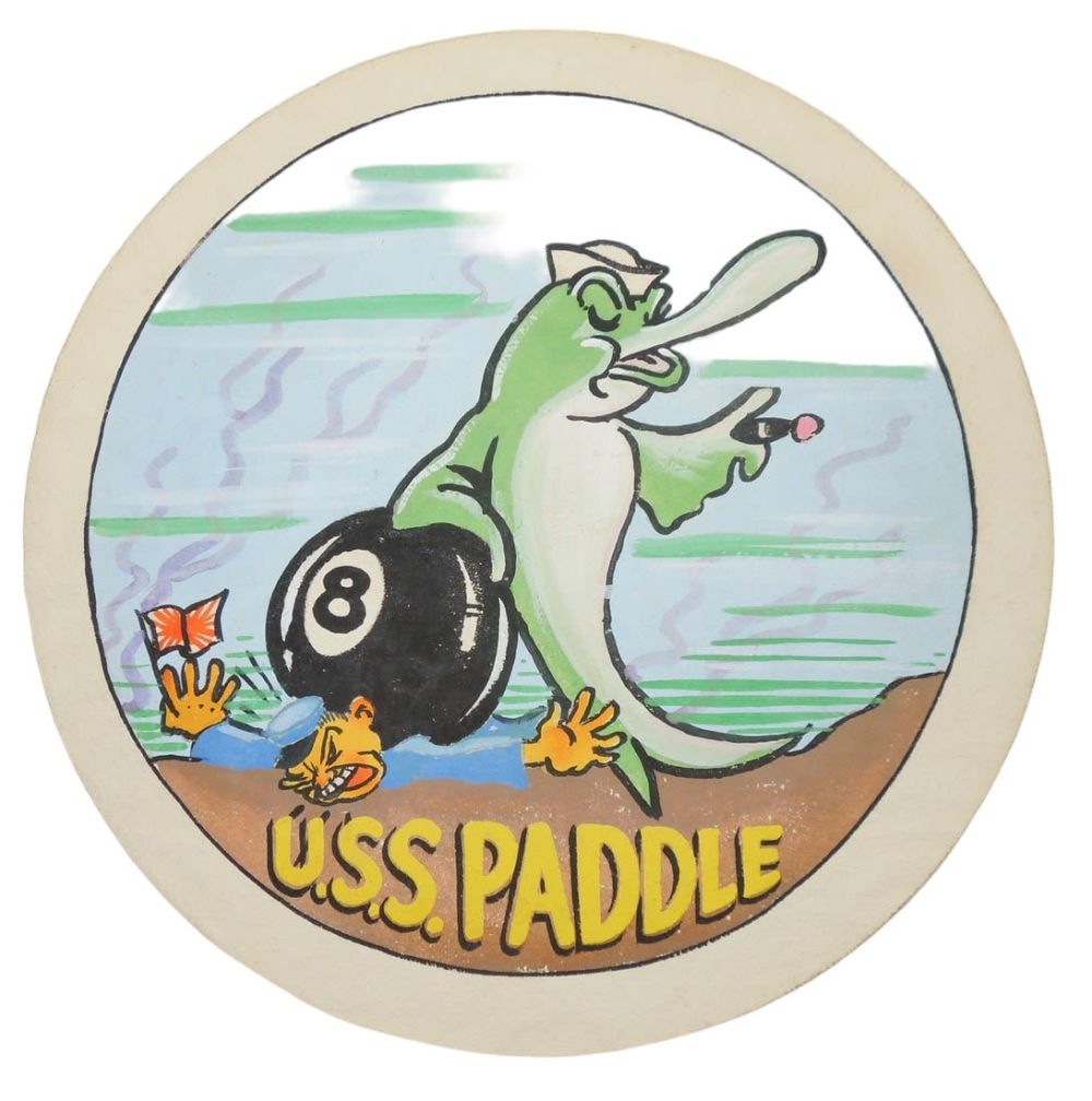 Lot 172: WWII USN Navy USS Paddle SS-263 Submarine Painted Paper Patch Insignia Logo