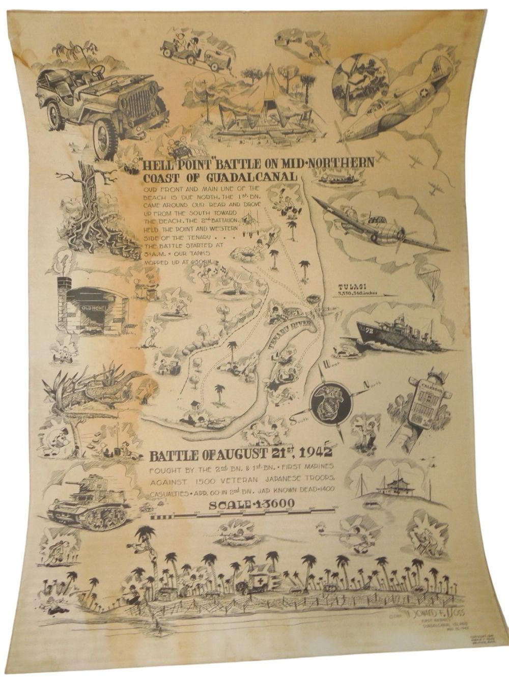 Lot 182: 1943 WWII USMC Marine Corps Guadalcanal Campaign Remembrance RARE Poster