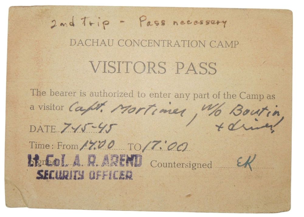 Lot 210: WWII 1945 US Soldier Pass to Visit Dachau POW Concentration Camp