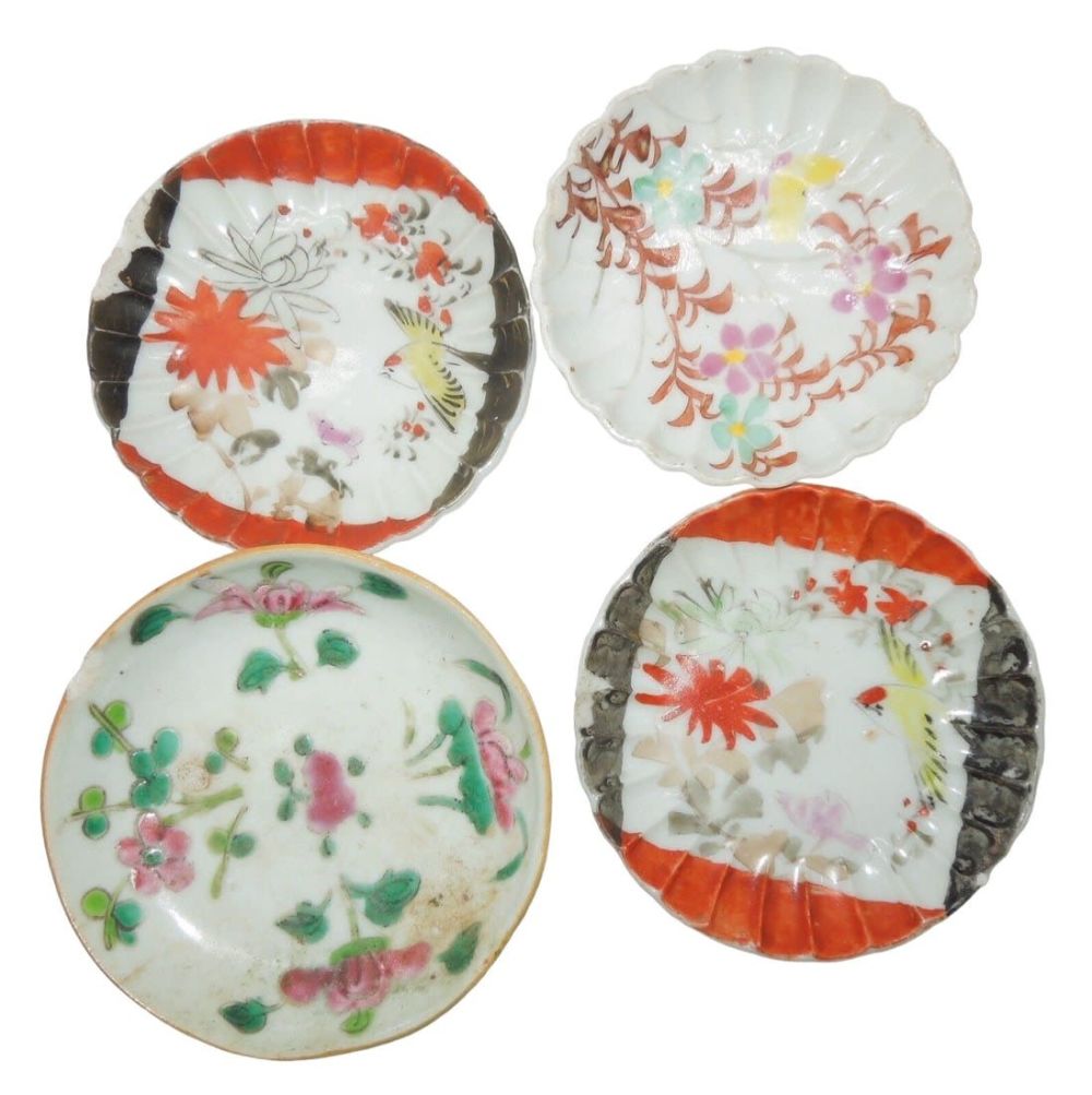 Lot 215: WWII - 1950's Japanese Sake Cup Dishes With Painted Designs