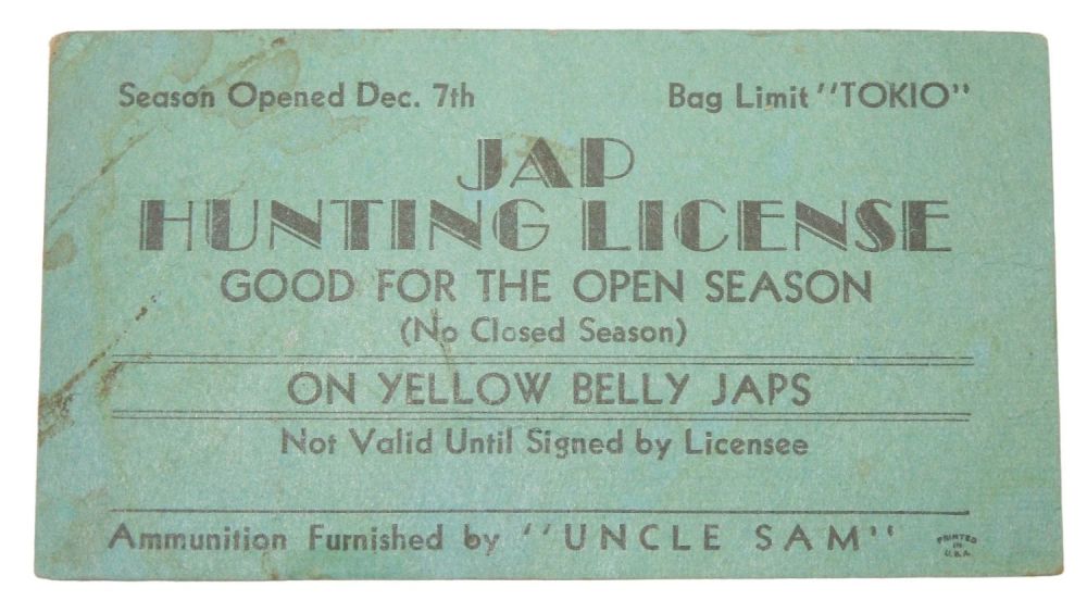Lot 217: WWII Japenese Hunting License Novelty Propaganda Card