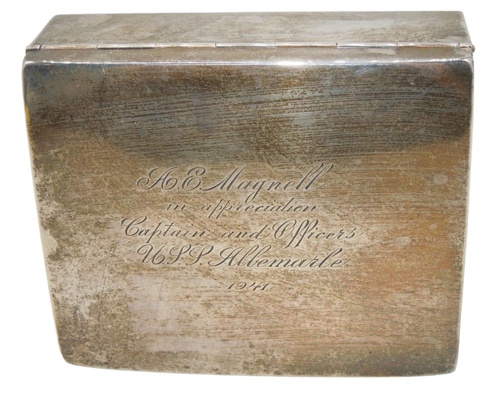 Lot 220: WWII 1941 USN Navy Named Sterling Presentation Box USS Albemarle