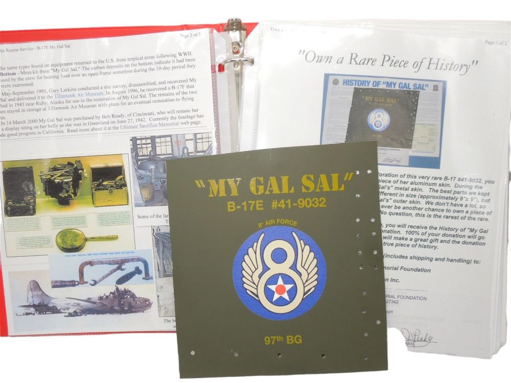 Lot 252: WWII Piece of B-17 My Gal Sal 8th AAF 97th BG Crashed in Greenland