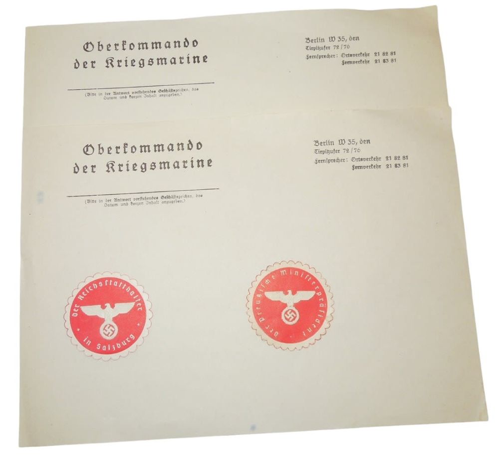 Lot 262: WWII Kriegsmarine High Command Letterhead & Decals Lot