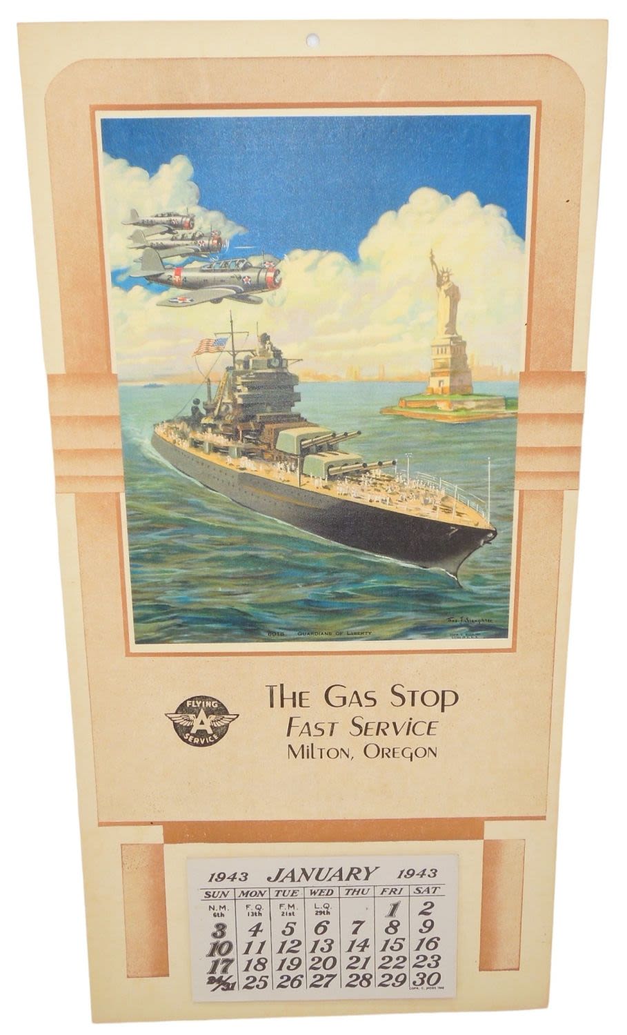 Lot 375: WWII Era 1943 Battleship, Douglas TBD Devastators & Lady Liberty Calendar