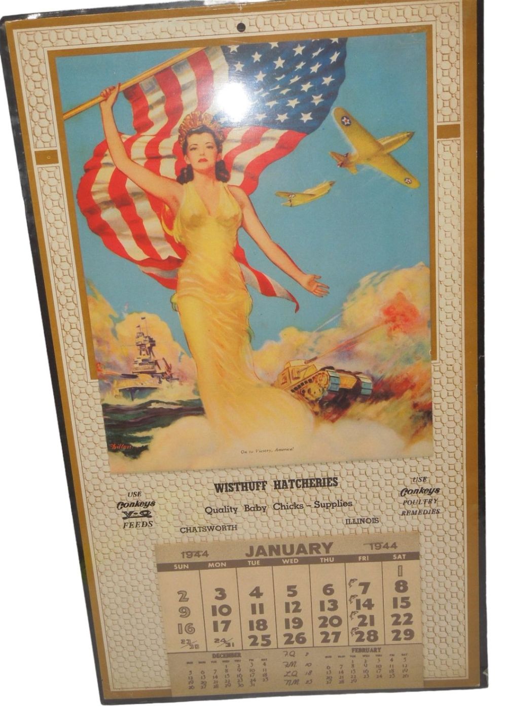 Lot 377: WWII Era 1944 Pin Up Calendar Army, Navy, Air Corps Wisthuff Hatcheries