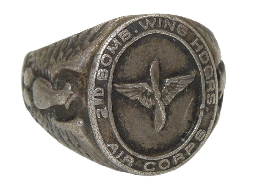 Lot 394: WWII Sterling US Army Air Corps 2nd Bombardment Wing 8th Air Force Headquarters HQ Ring
