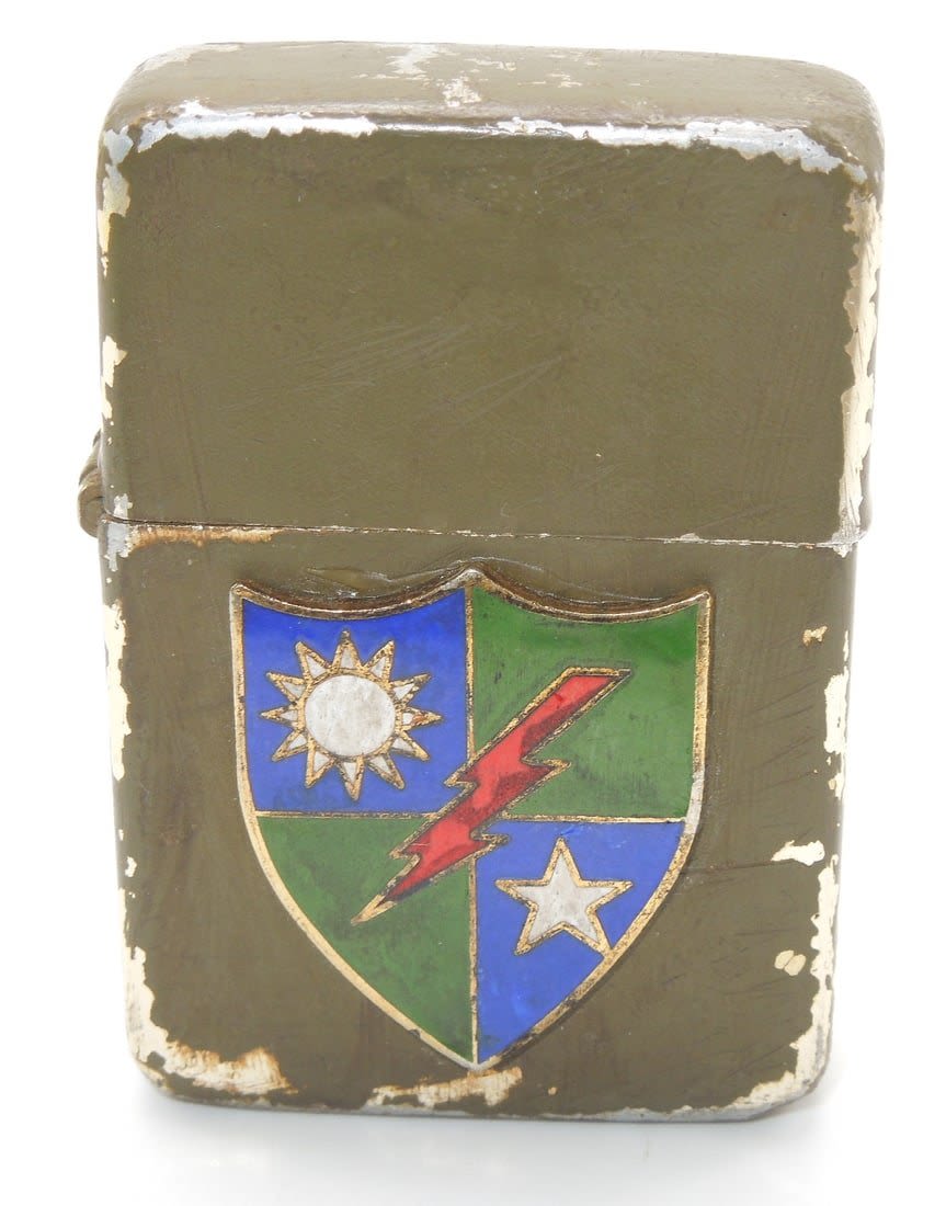 Lot 395: WWII Merrills Marauders Army 75th Ranger Regiment Green Crackle DUI Cigarette Lighter