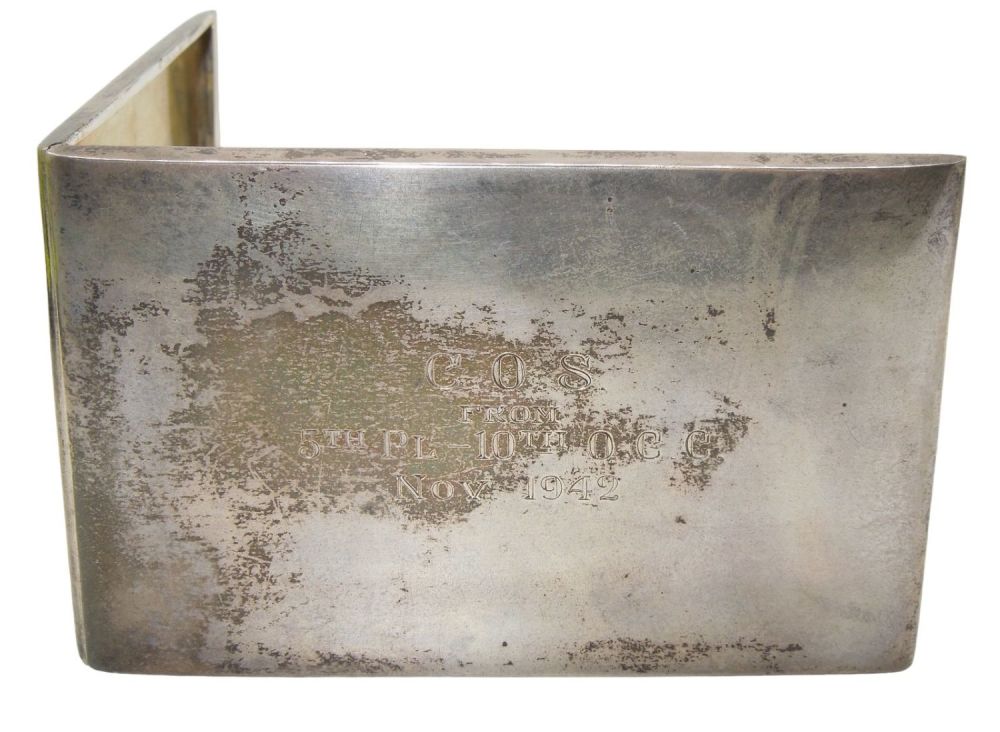 Lot 400: WWII Marines 5th Platoon (PL) Officer Candidate Class OCC Sterling Silver Cigarette Case