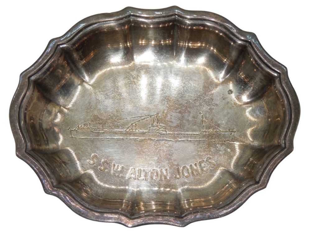 Lot 411: 1950s Era S.S.W. Alton Jones Silver Launching Dish Tanker & Cargo Ship