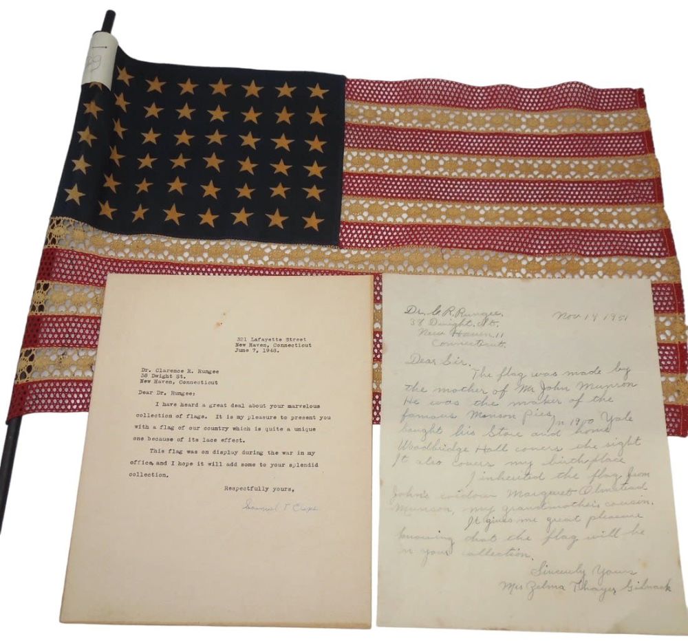Lot 431: Unique Hand Made 48 Star WWII American Desk Lace Flag & Letters