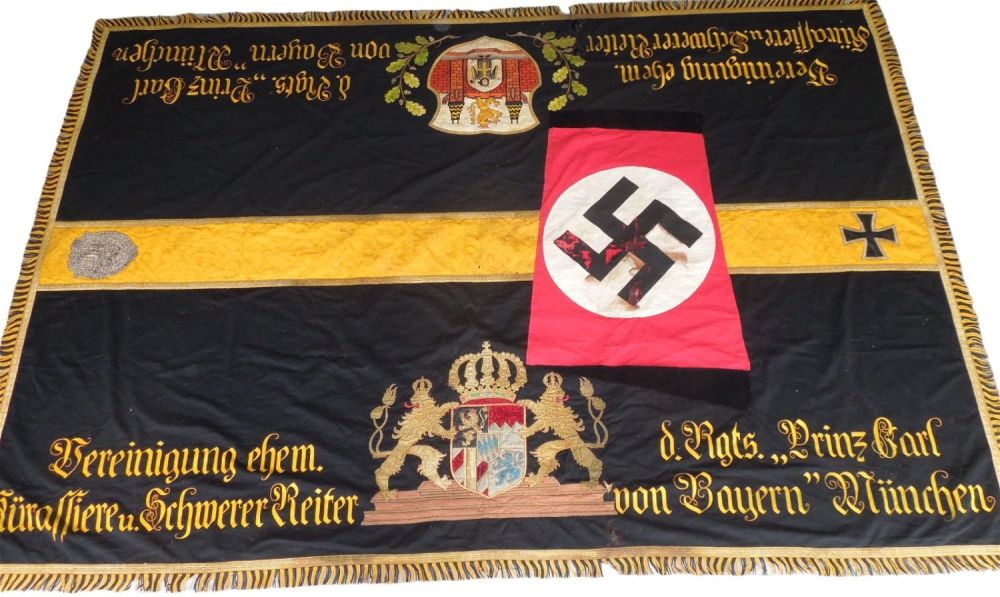 Lot 461: 1896 Bavarian Heavy Cavalry Rider Regiment Table Cover- Repurposed in WWII