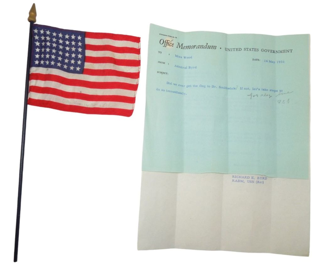 Lot 471: 1956 Antarctic Expedition Admiral Richard Byrd Flag & Letters Paper Group