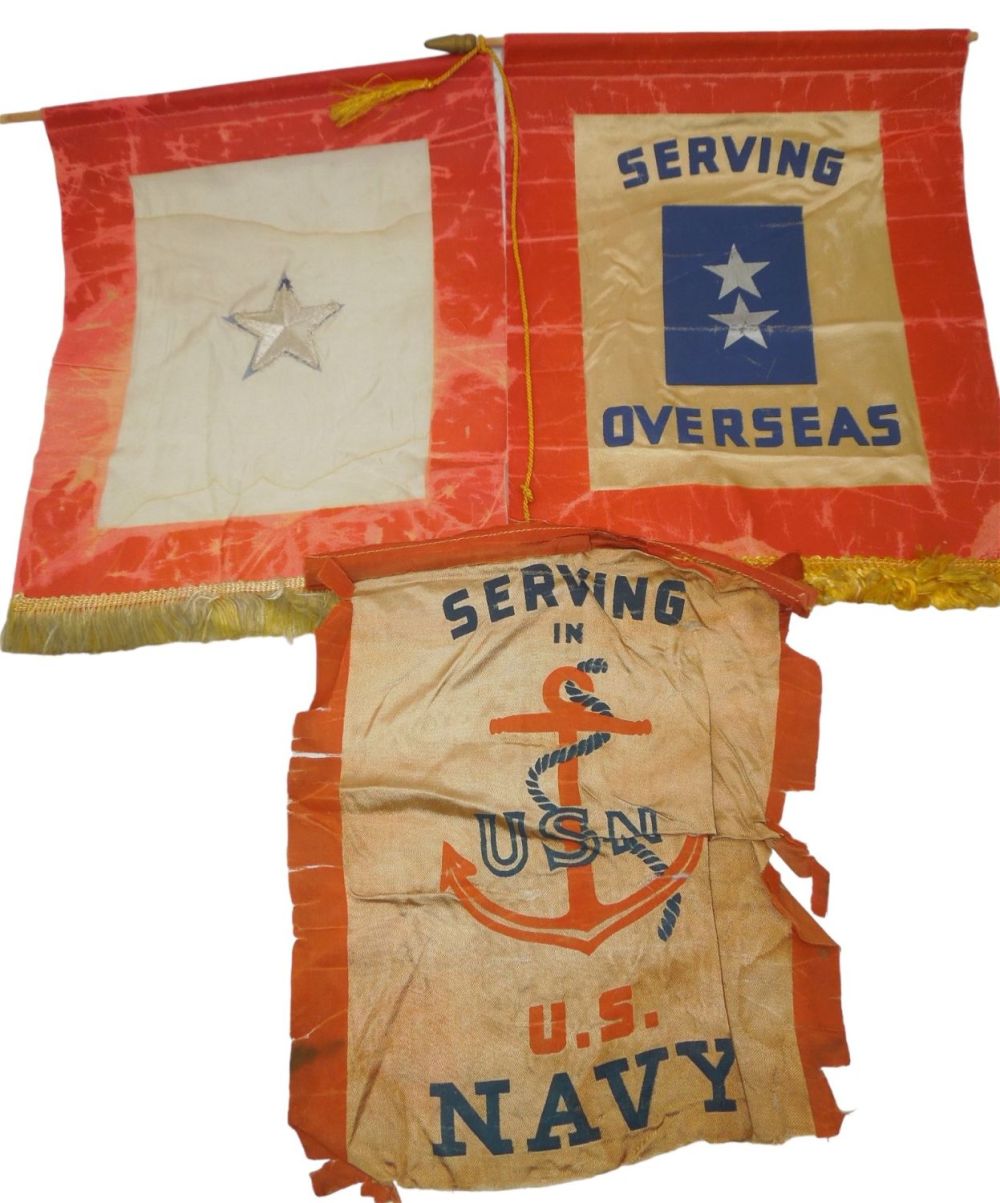 Lot 476: WWII Lot (3) Son In Service Banners US Navy Army Wounded In Action