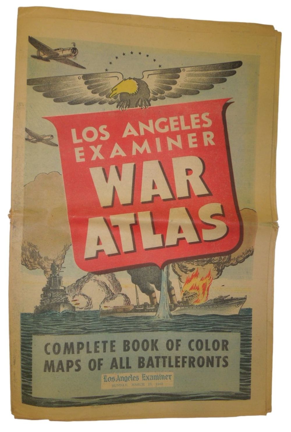 Lot 154: 1942 WWII Los Angeles Examiner War Battlefront Atlas Home Front Newspaper