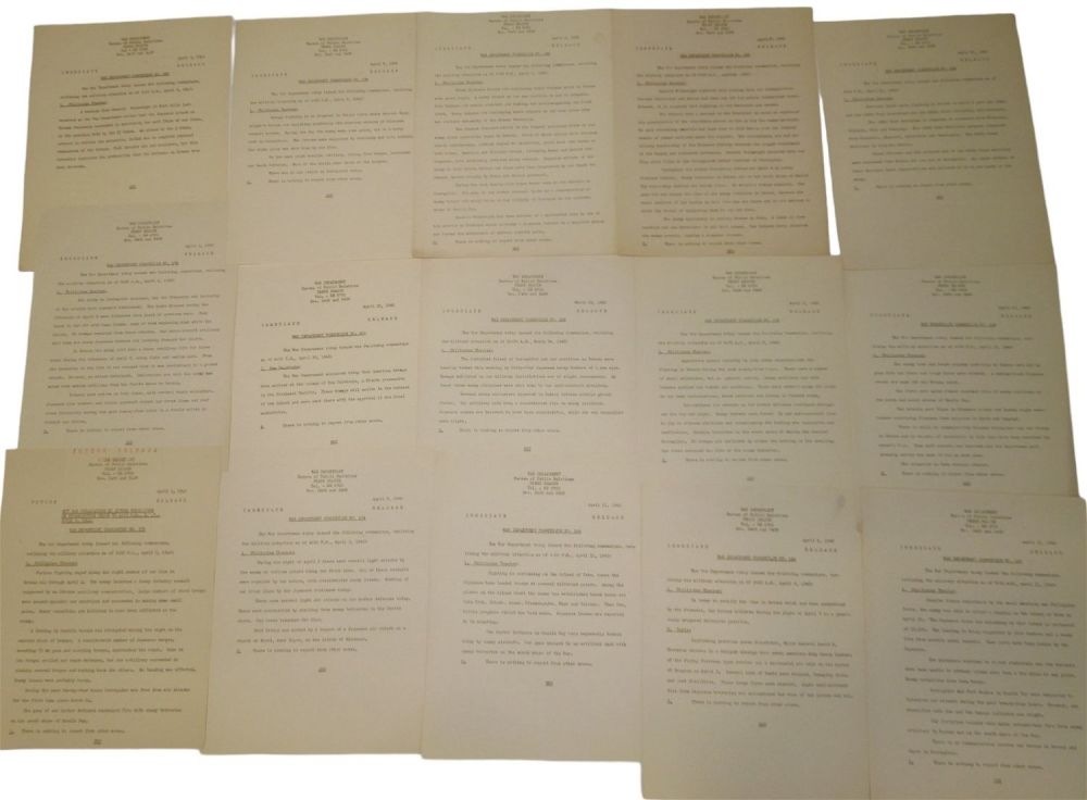 Lot 158: Lot (15) Early 1942 WWII US War Department Communique Press Releases Philippine Theater