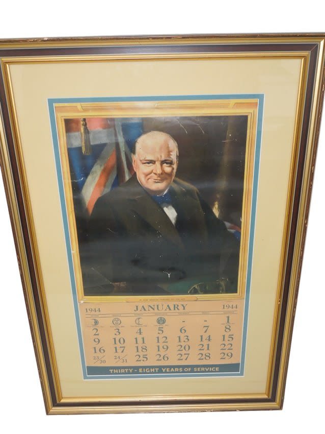 Lot 161A: WWII 1942 Prime Minister Winston Churchill Framed Calendar