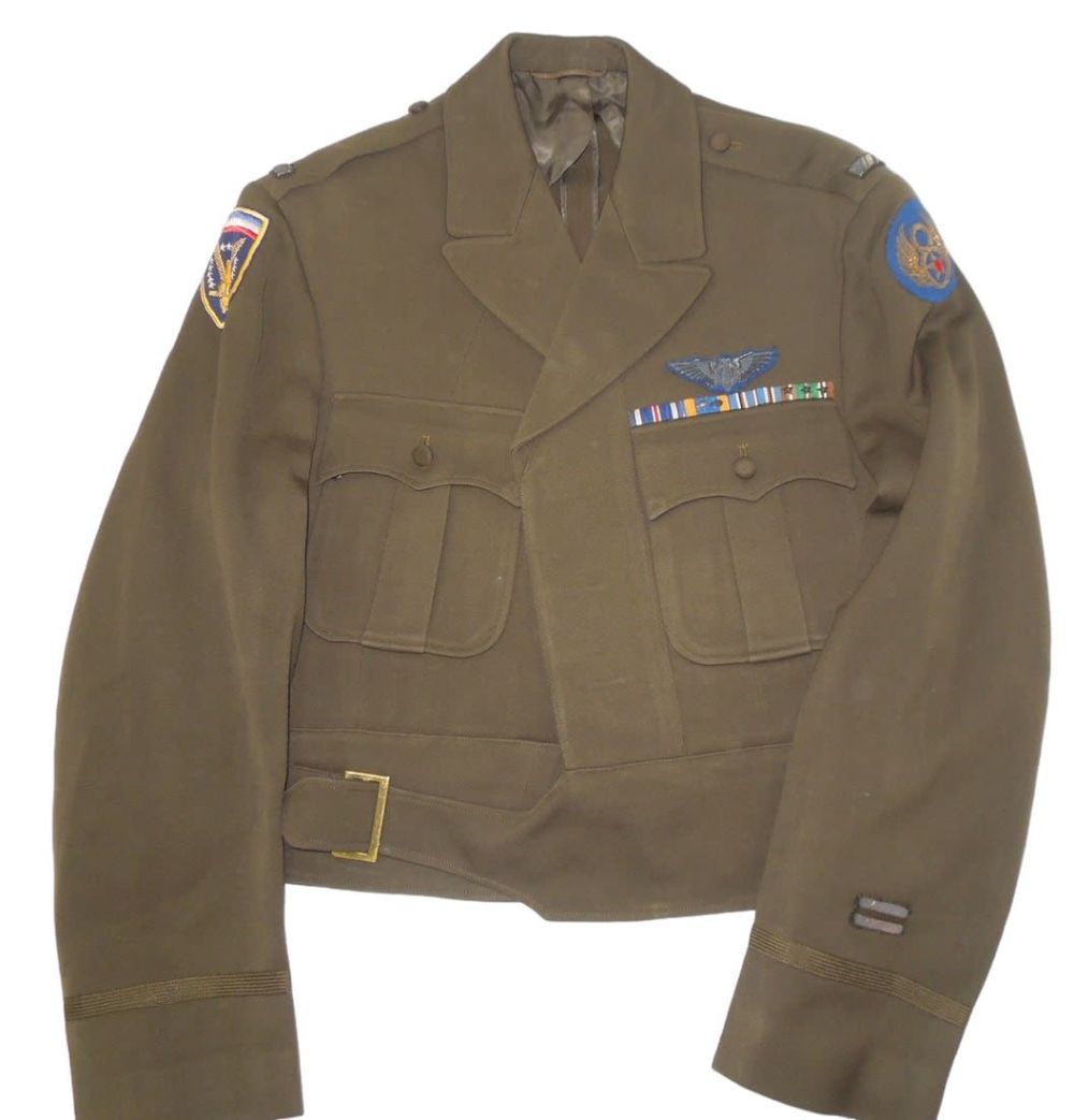 Lot 165: WWII US 8th Army Air Force Bullion Patched Bombardier Ike Uniform Jacket