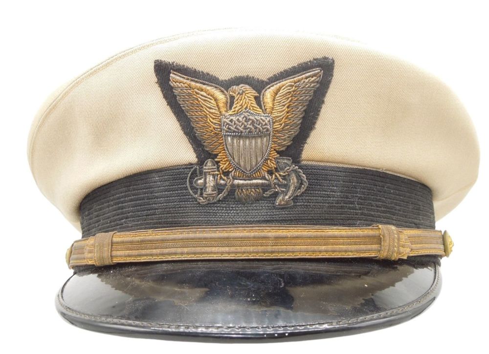 Lot 167: WWII US Coast Guard USCG Junior Officer Visor Cap & Bullion Badge