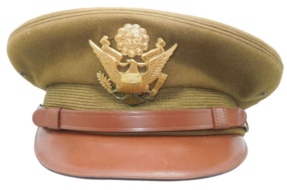 Lot 168: WWII US Army Air Force AAF Officer Chocolate Visor Hat Cap Delman Crusher