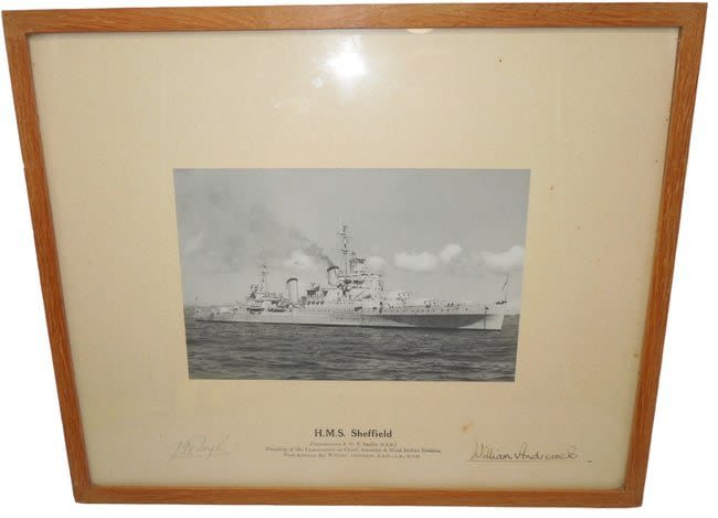 Lot 182A: 1950s Royal Navy Cruiser H.M.S. Sheffield Signed Ship Framed Photo