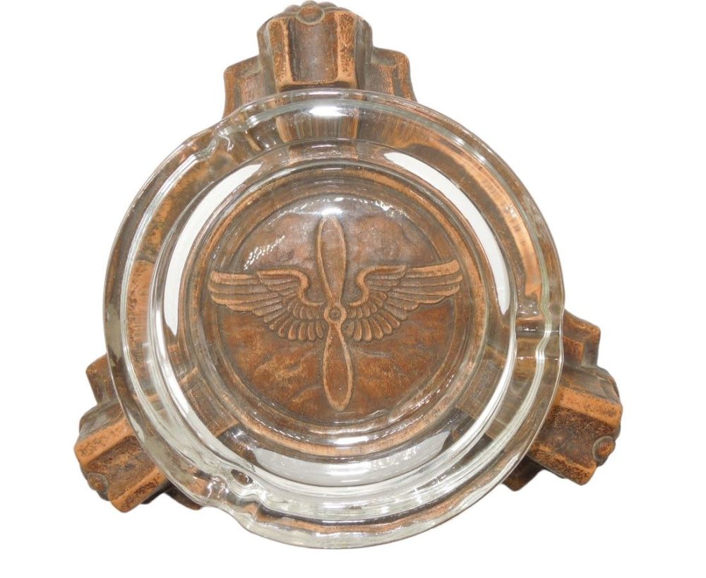 Lot 192: WWII US Army Air Force Wooden & Glass Ashtray
