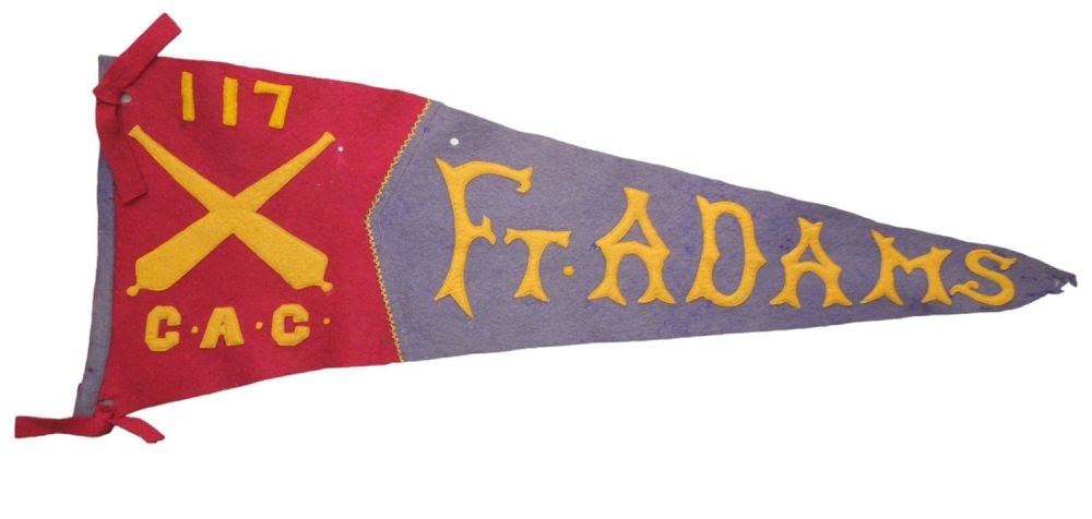 Lot 219: WWI US Army 117th Coast Artillery Corps Ft. Adams, RI Pennant Banner