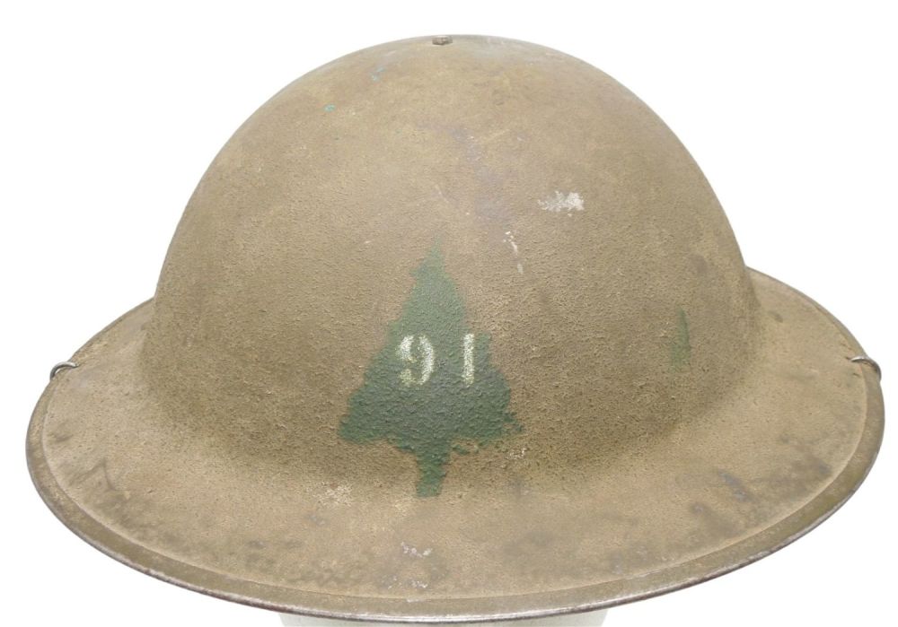 Lot 228: WWI US Army Painted Doughboy Helmet & Liner 91st Infantry Division