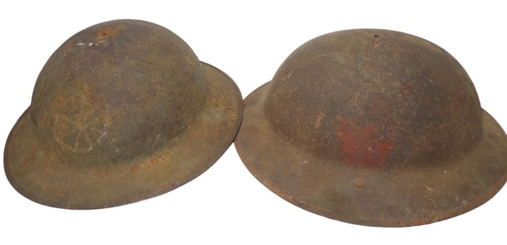 Lot 231: Lot (2) WWI US Army Painted Helmets 28th Division & Wagoner