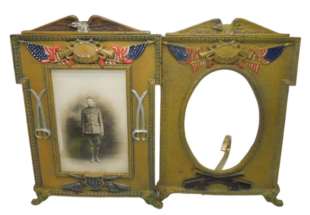 Lot 237: Lot (2) WWI US Army Patriotic Home Front Metal Photograph Frames