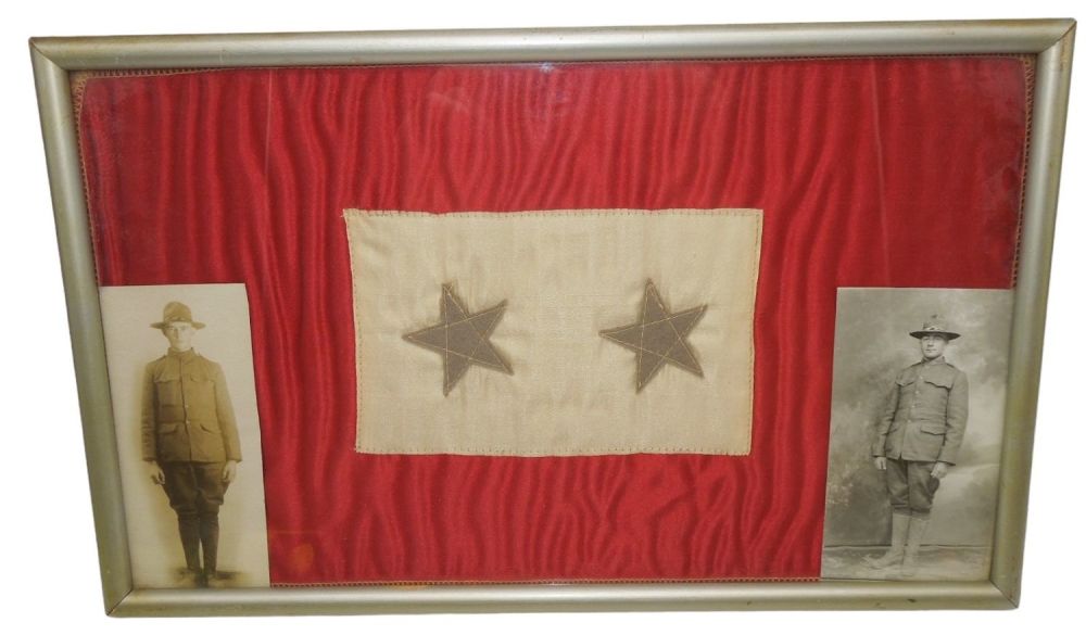Lot 238: Framed WWI US Army Two Star Son In Service Banner With Brothers Photos