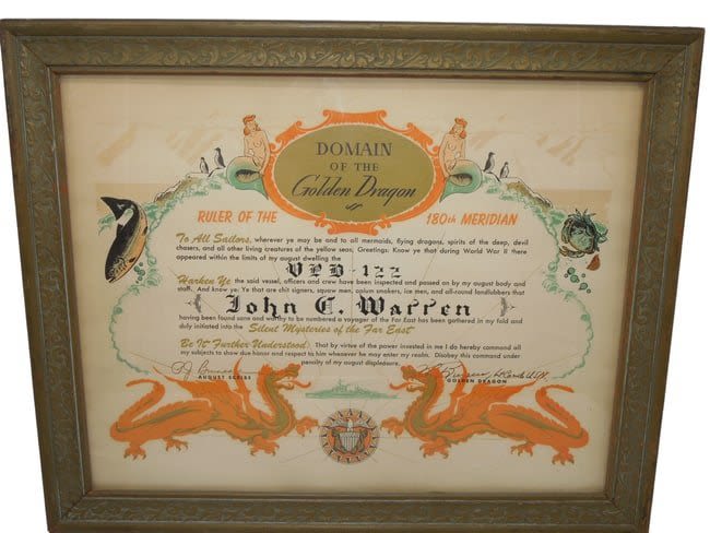 Lot 243A: WWII Era VPB-122 Named Domain of the Golden Dragon Framed Certificate
